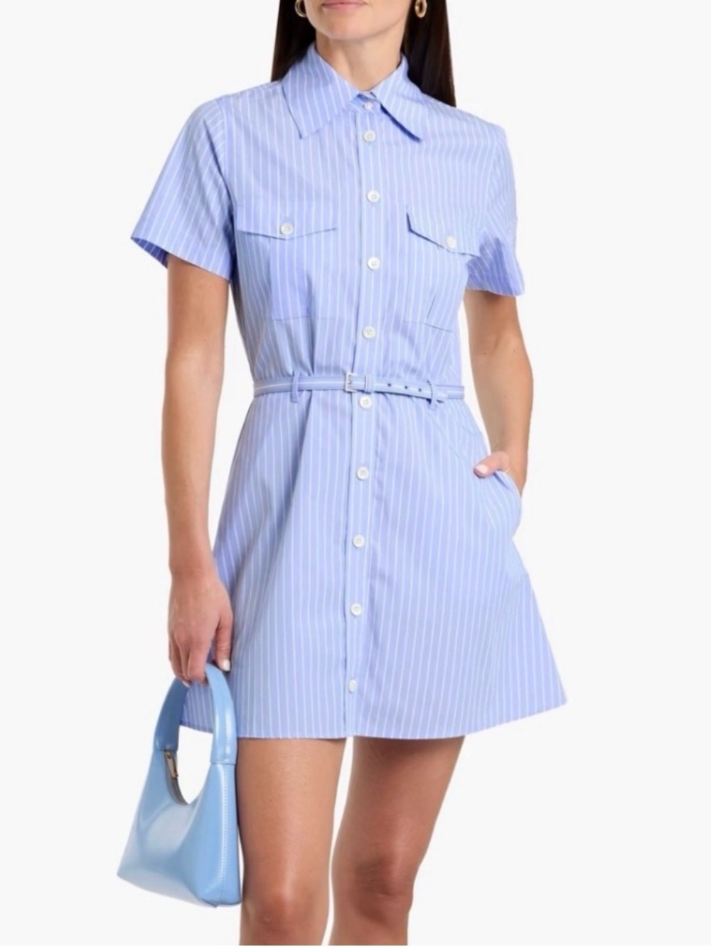 Frame Blue Pinstripe Shirt Dress